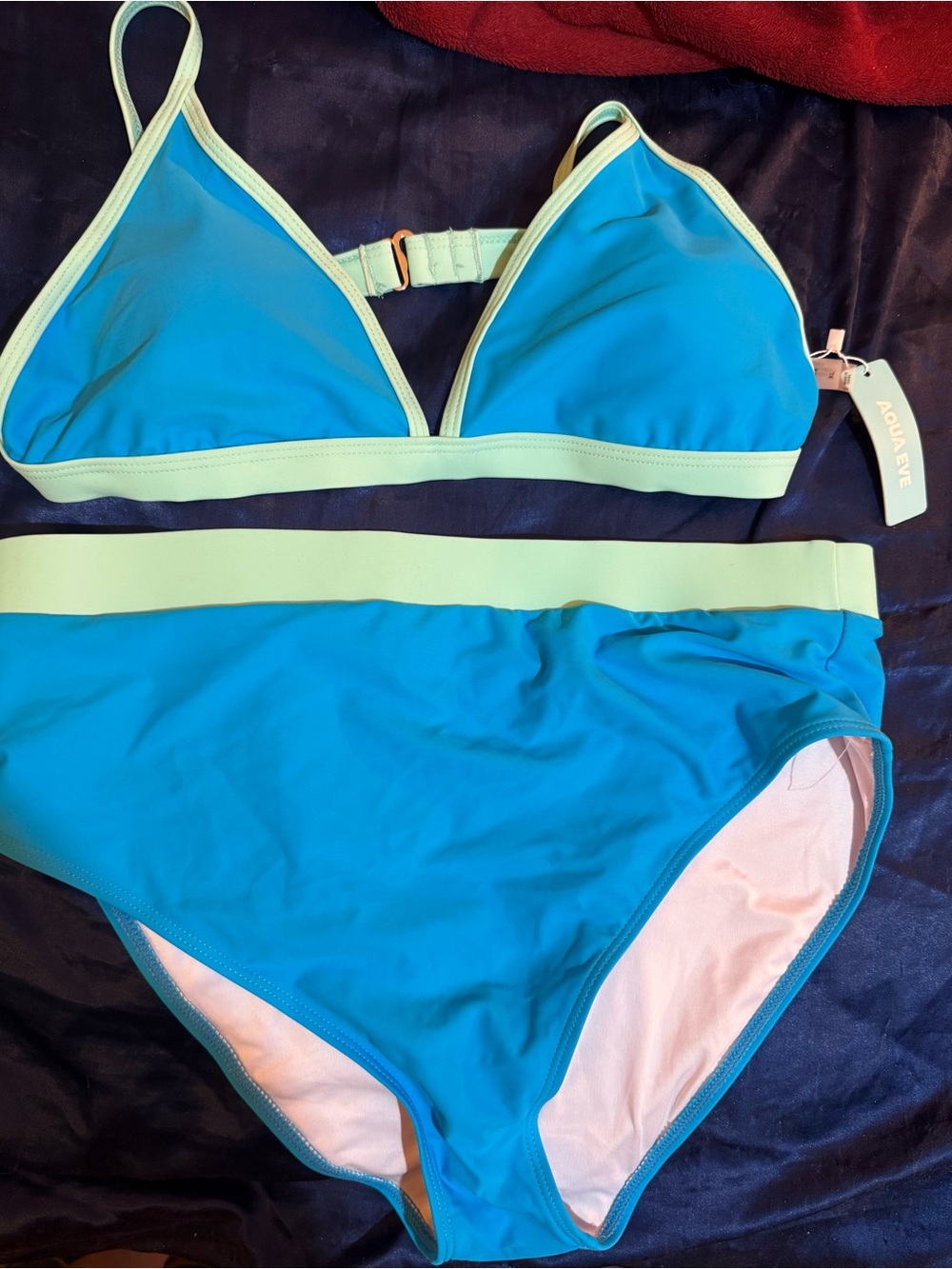 Aqua Eve Blue Two-Piece Bikini with Light Green Trim
